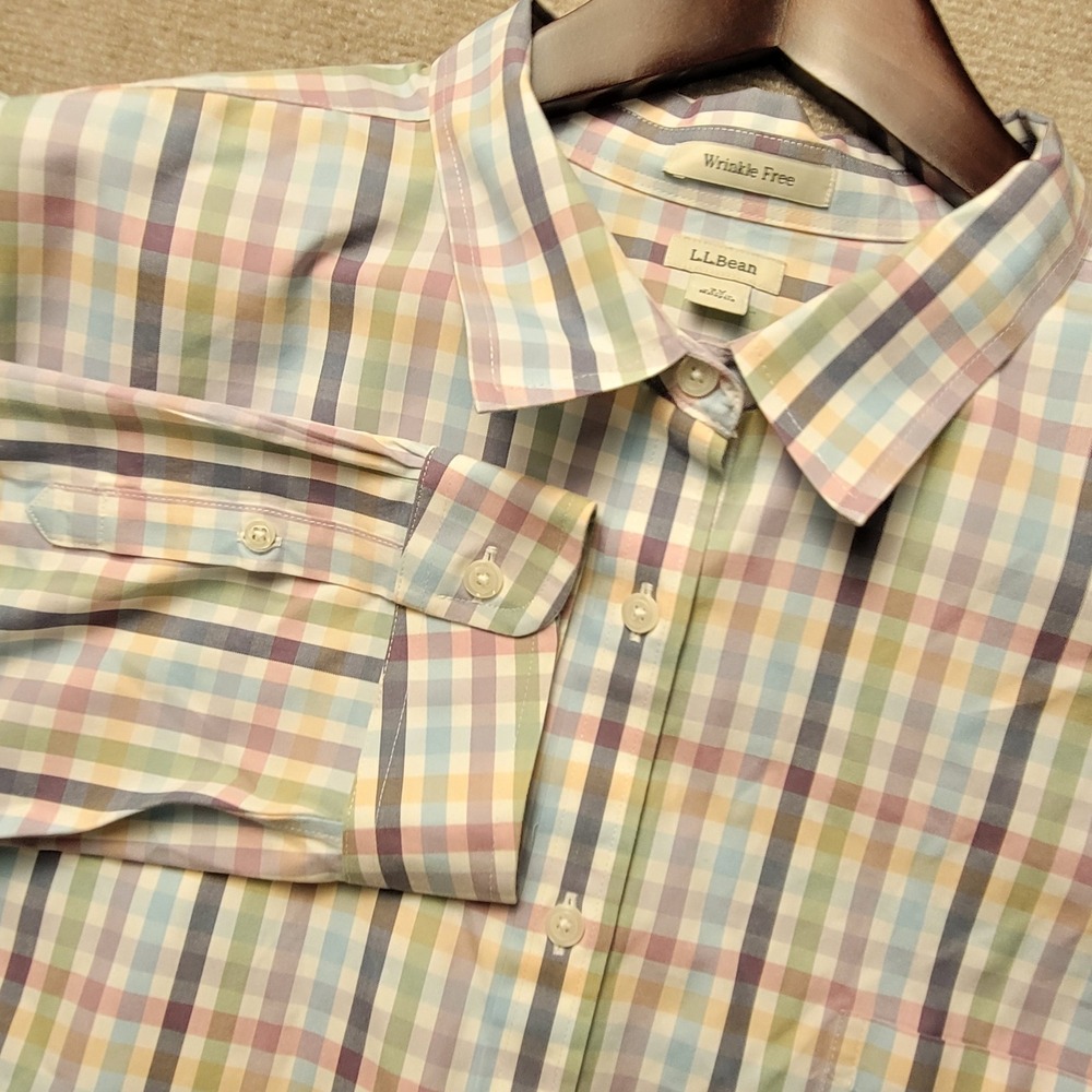 LL Bean Button Down Shirt Womens 3X Multi Color Plaid Wrinkle Free Long Sleeve